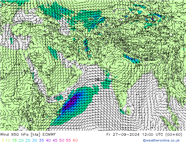 Wind 950 hPa ECMWF Fr 27.09.2024 12 UTC