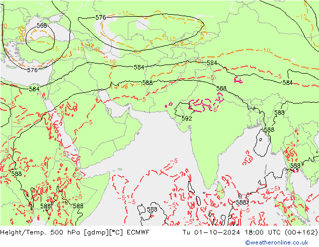 Height/Temp. 500 hPa ECMWF  01.10.2024 18 UTC