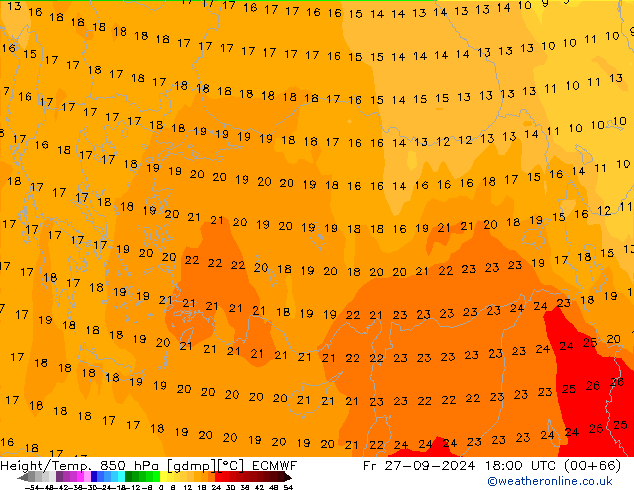 Z500/Yağmur (+YB)/Z850 ECMWF Cu 27.09.2024 18 UTC