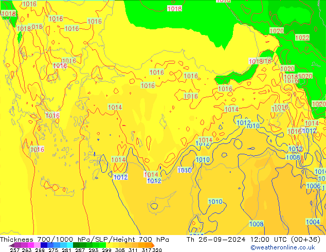 Thck 700-1000 hPa ECMWF Th 26.09.2024 12 UTC