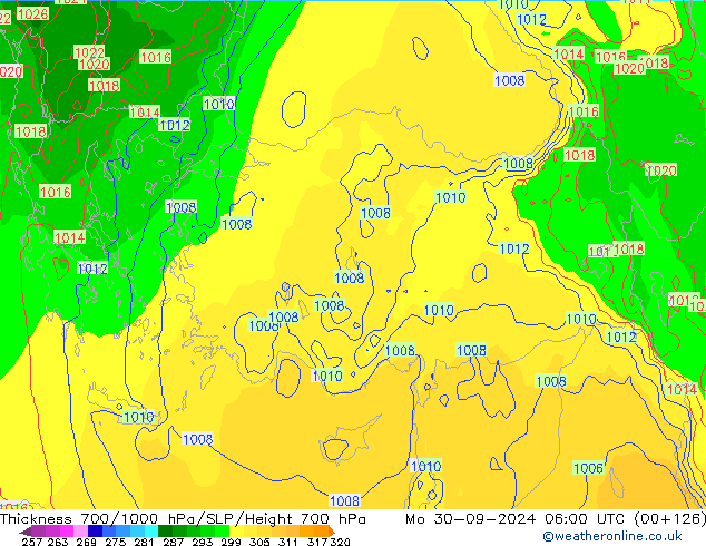 Thck 700-1000 hPa ECMWF pon. 30.09.2024 06 UTC