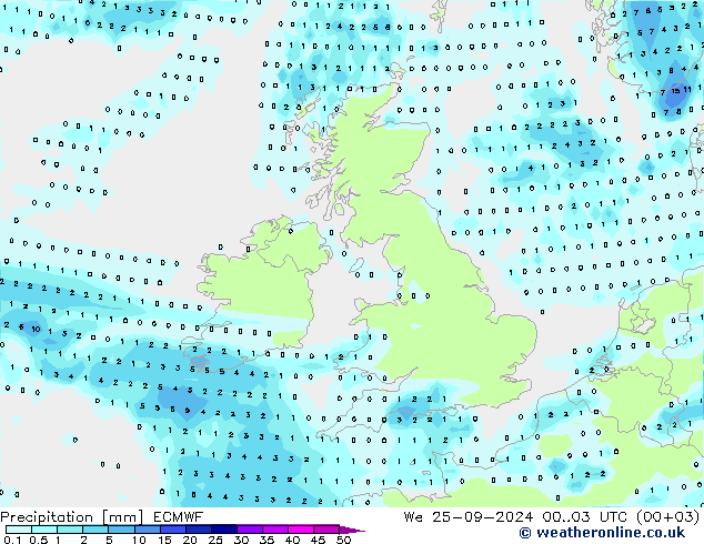 Precipitation ECMWF We 25.09.2024 03 UTC