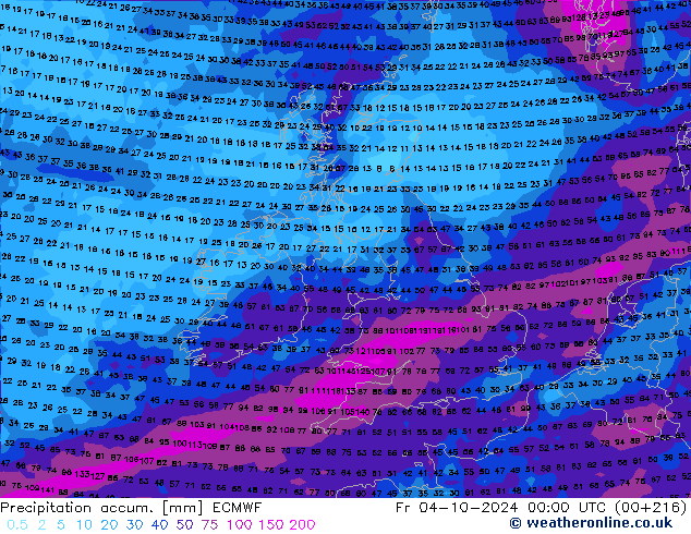 Precipitation accum. ECMWF Sex 04.10.2024 00 UTC