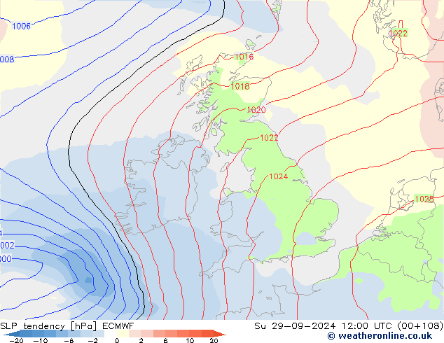 SLP tendency ECMWF Su 29.09.2024 12 UTC