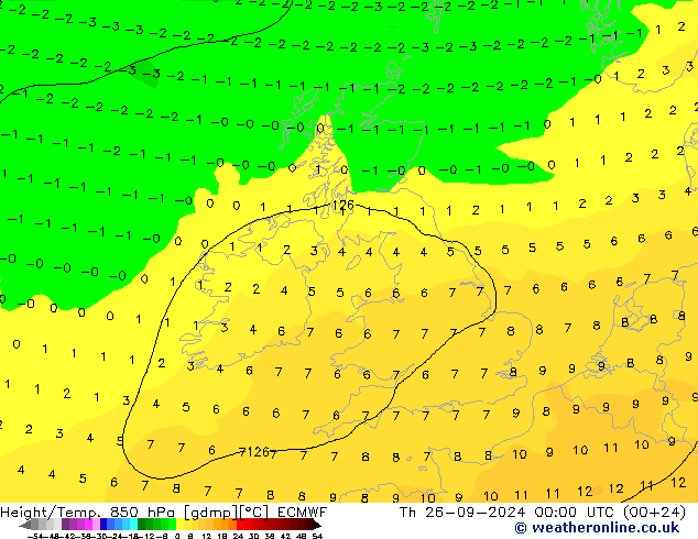 Hoogte/Temp. 850 hPa ECMWF do 26.09.2024 00 UTC