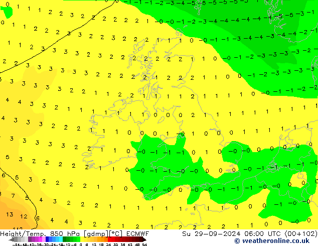 Z500/Yağmur (+YB)/Z850 ECMWF Paz 29.09.2024 06 UTC