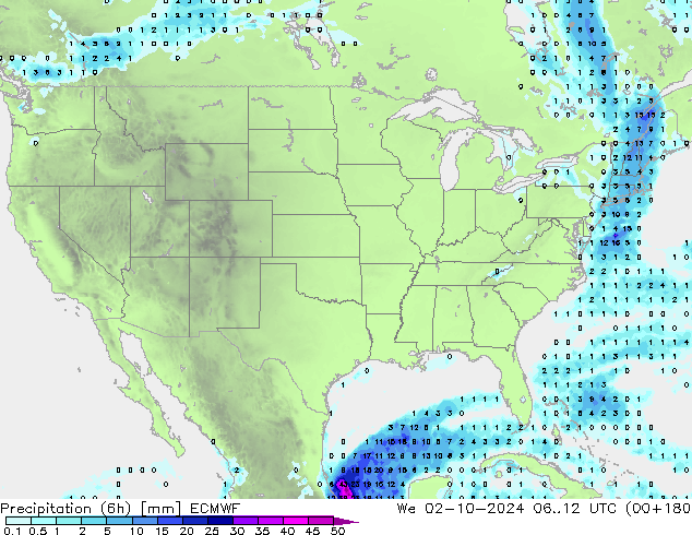 Precipitación (6h) ECMWF mié 02.10.2024 12 UTC