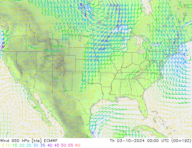 Rüzgar 950 hPa ECMWF Per 03.10.2024 00 UTC