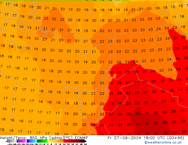 Height/Temp. 850 hPa ECMWF  27.09.2024 18 UTC