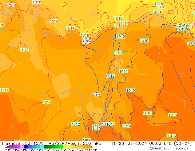 Thck 850-1000 hPa ECMWF czw. 26.09.2024 00 UTC