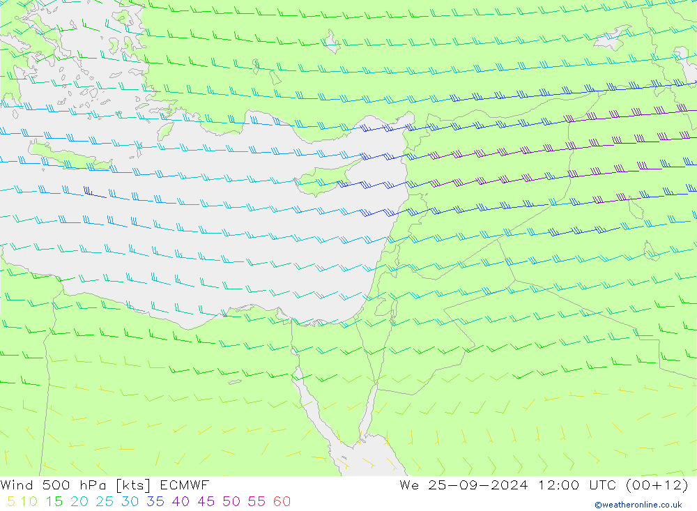 Vento 500 hPa ECMWF mer 25.09.2024 12 UTC