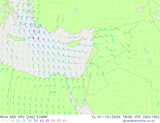 Vent 950 hPa ECMWF mar 01.10.2024 18 UTC