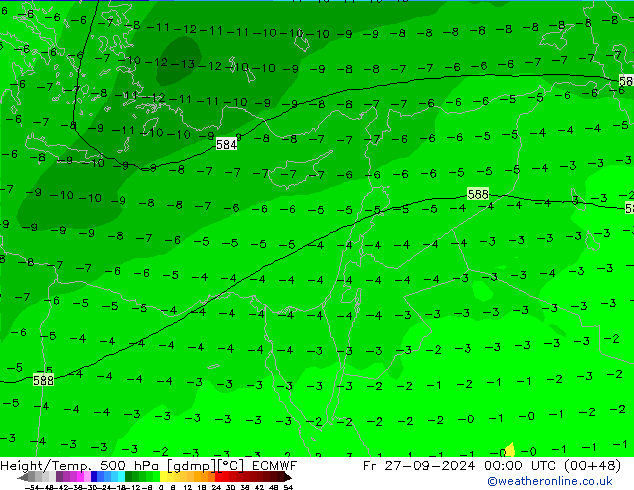 Z500/Rain (+SLP)/Z850 ECMWF Fr 27.09.2024 00 UTC