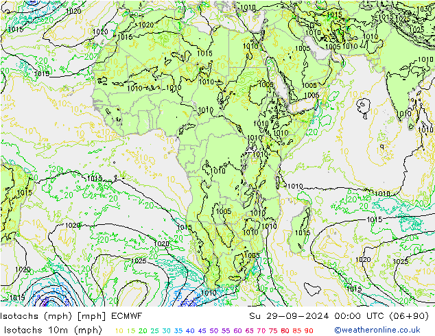 Isotachs (mph) ECMWF Su 29.09.2024 00 UTC