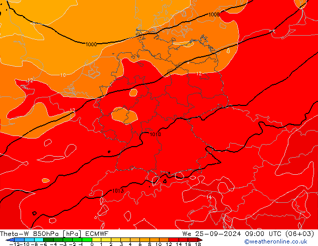 Theta-W 850hPa ECMWF We 25.09.2024 09 UTC