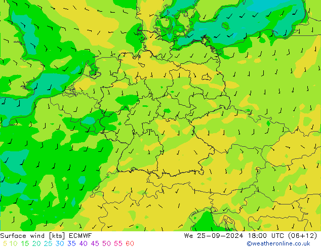 Bodenwind ECMWF Mi 25.09.2024 18 UTC