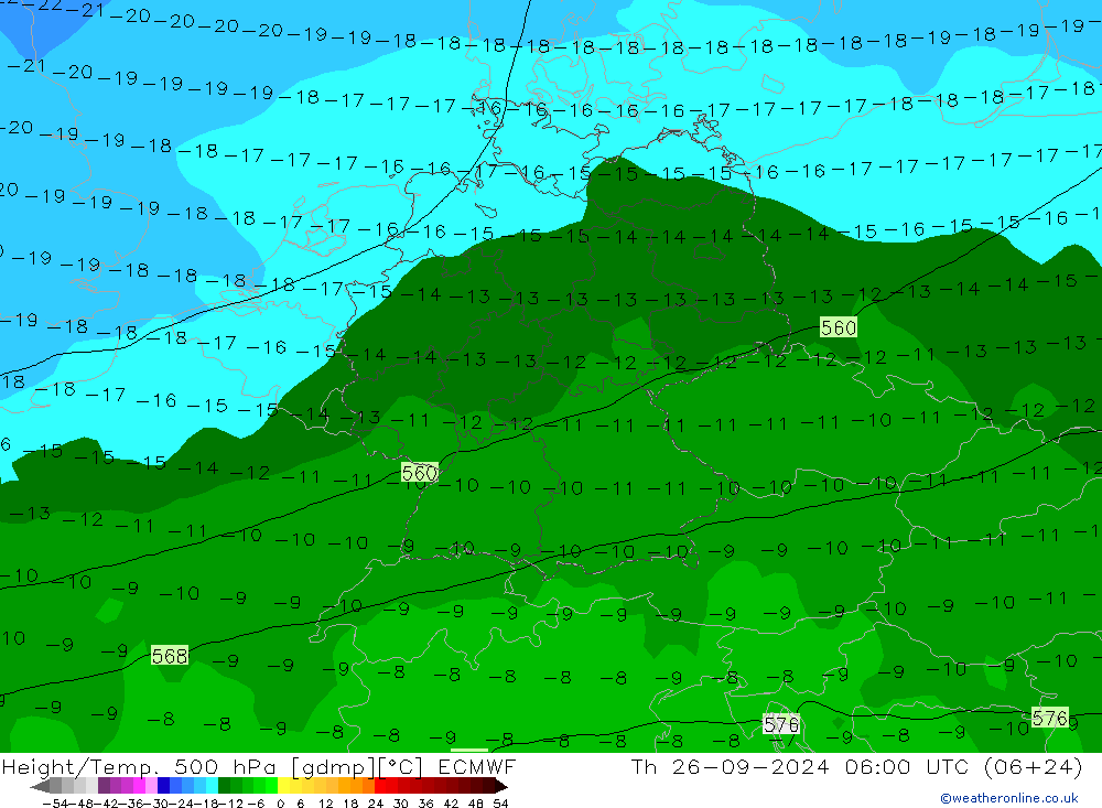 Geop./Temp. 500 hPa ECMWF jue 26.09.2024 06 UTC