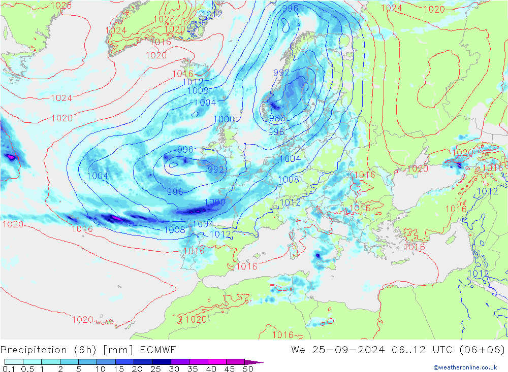 Z500/Rain (+SLP)/Z850 ECMWF Qua 25.09.2024 12 UTC