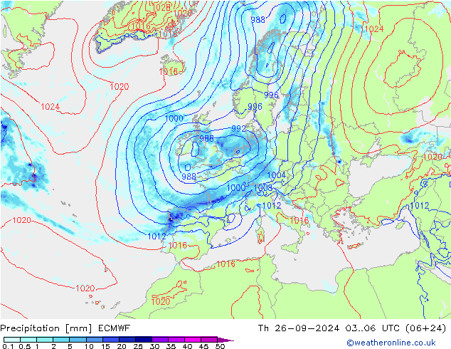 Niederschlag ECMWF Do 26.09.2024 06 UTC