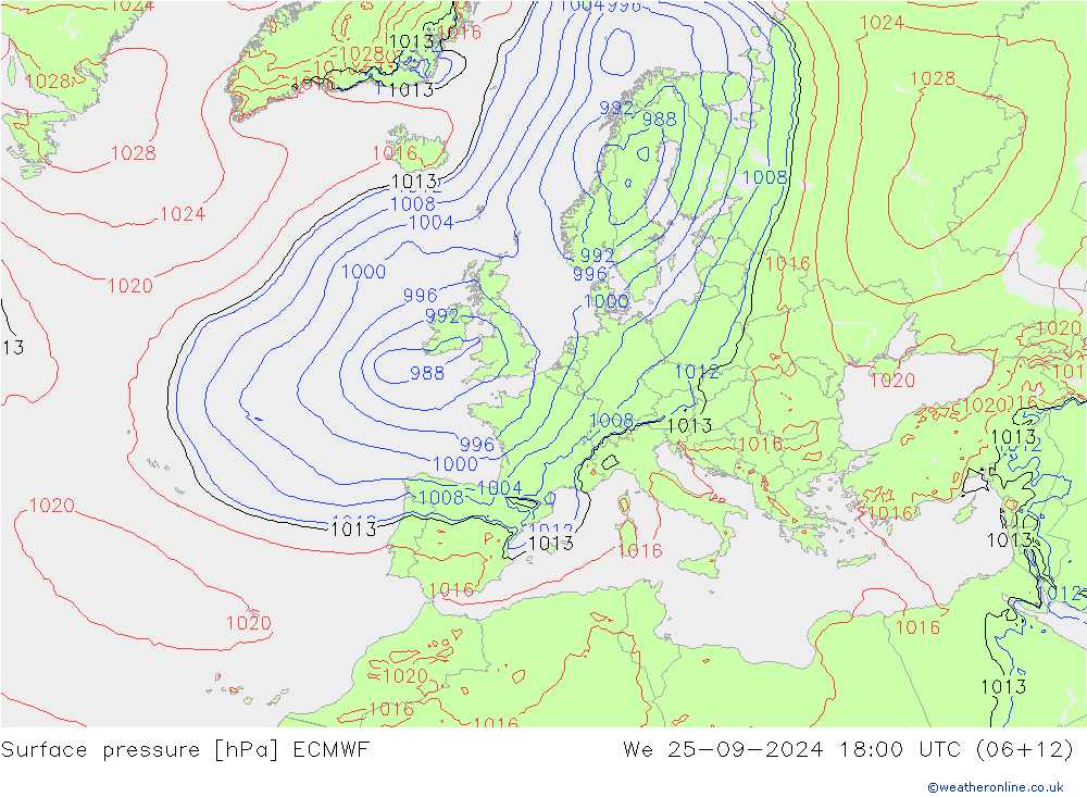 Surface pressure ECMWF We 25.09.2024 18 UTC