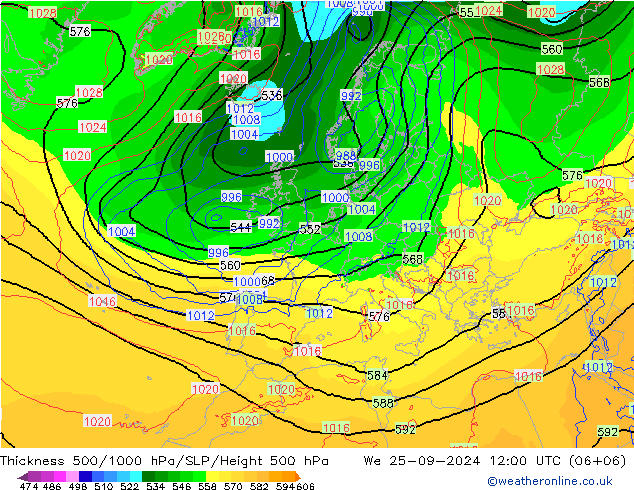 Thck 500-1000гПа ECMWF ср 25.09.2024 12 UTC