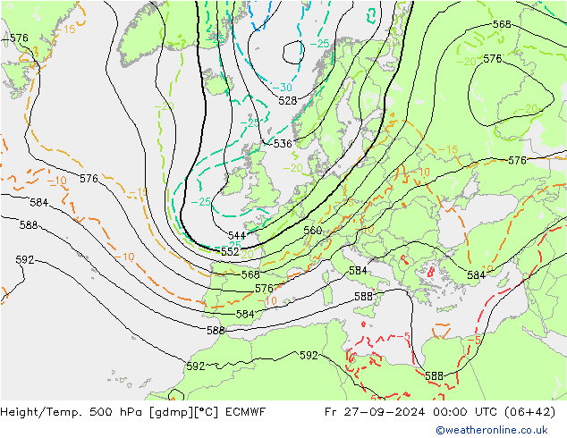 Z500/Rain (+SLP)/Z850 ECMWF  27.09.2024 00 UTC