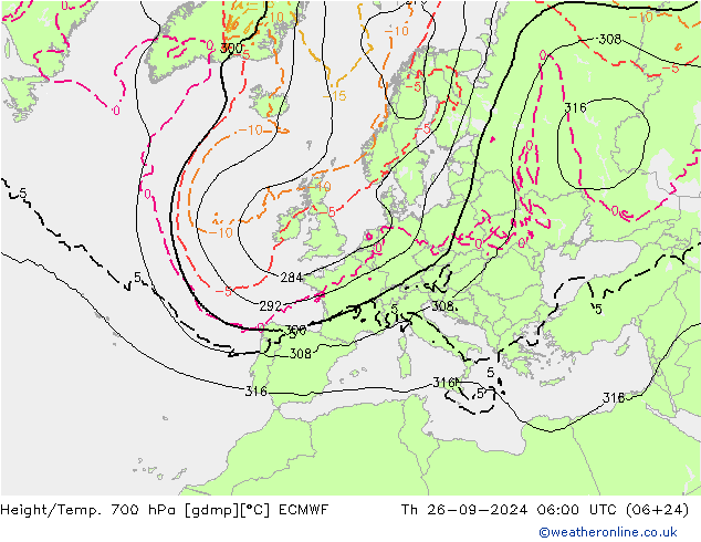 Height/Temp. 700 hPa ECMWF Th 26.09.2024 06 UTC