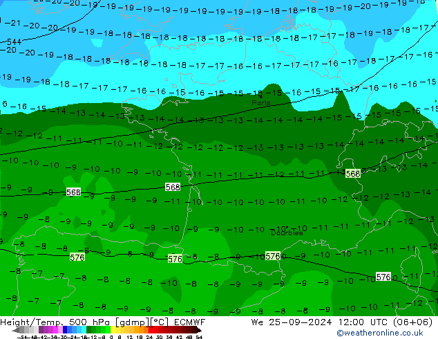 Z500/Rain (+SLP)/Z850 ECMWF ср 25.09.2024 12 UTC