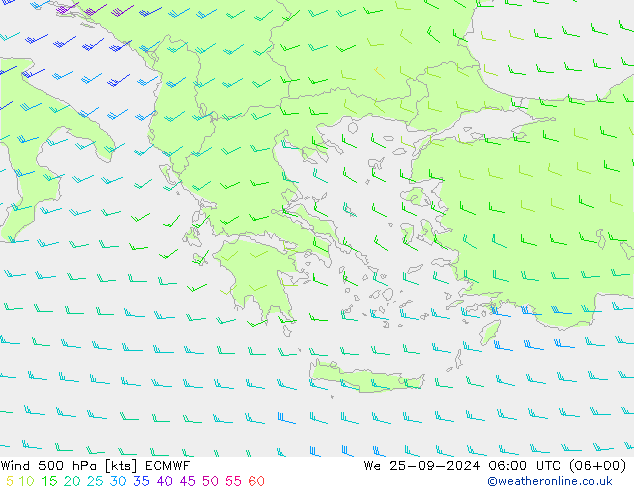 ветер 500 гПа ECMWF ср 25.09.2024 06 UTC