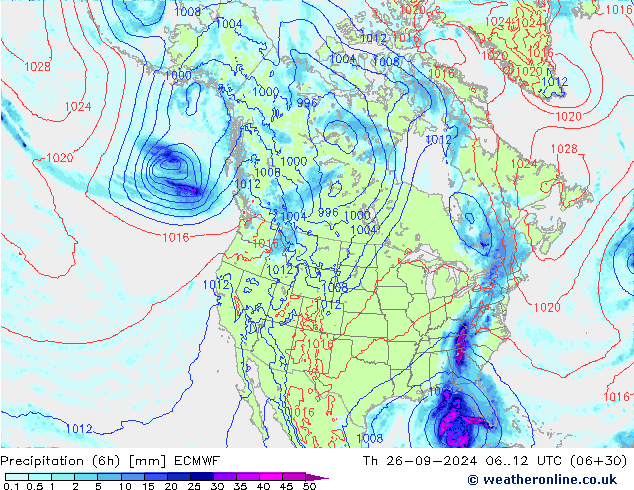 Totale neerslag (6h) ECMWF do 26.09.2024 12 UTC