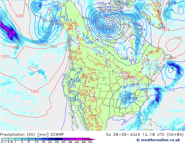 Z500/Rain (+SLP)/Z850 ECMWF sam 28.09.2024 18 UTC