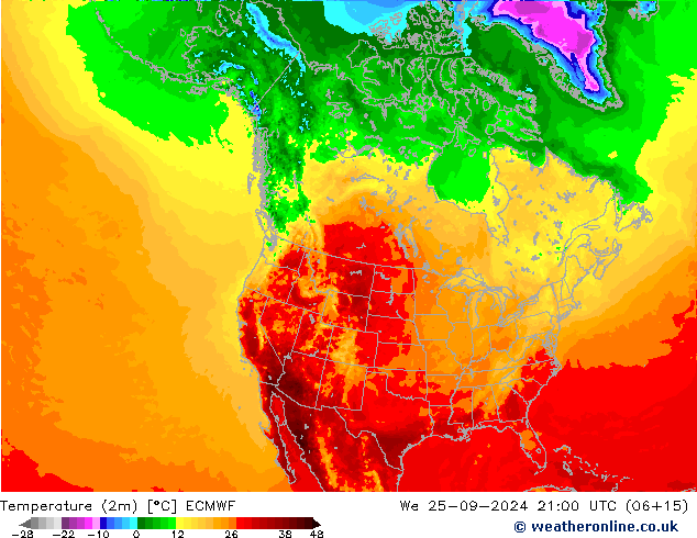 Temperature (2m) ECMWF We 25.09.2024 21 UTC