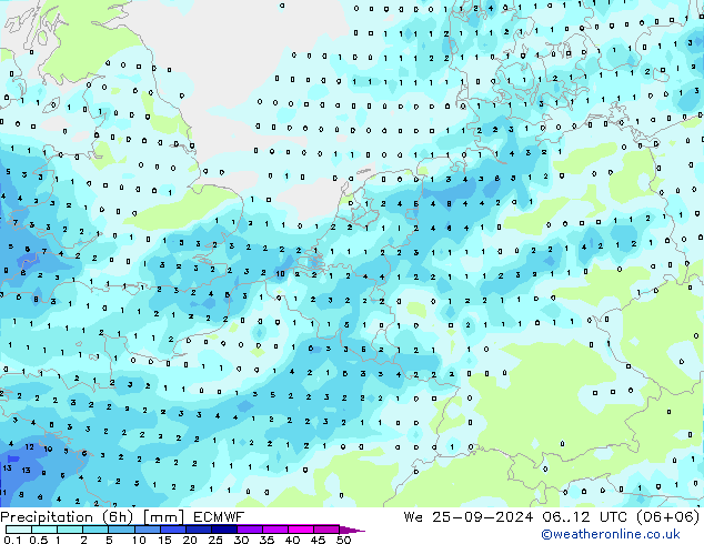 Z500/Rain (+SLP)/Z850 ECMWF Qua 25.09.2024 12 UTC