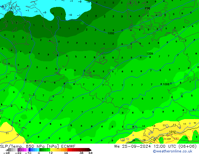 SLP/Temp. 850 hPa ECMWF We 25.09.2024 12 UTC