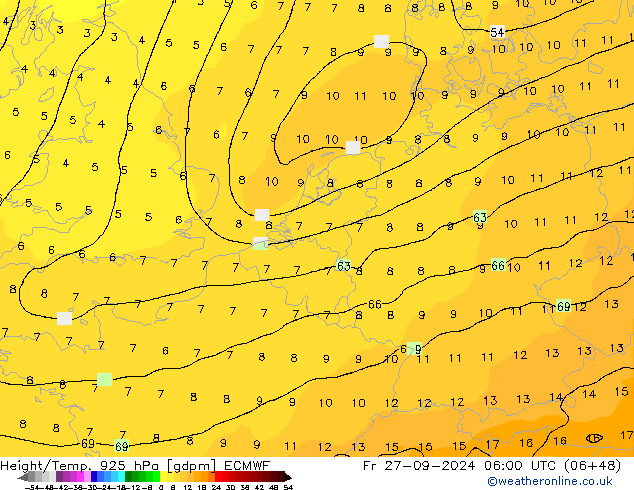 Height/Temp. 925 hPa ECMWF ven 27.09.2024 06 UTC