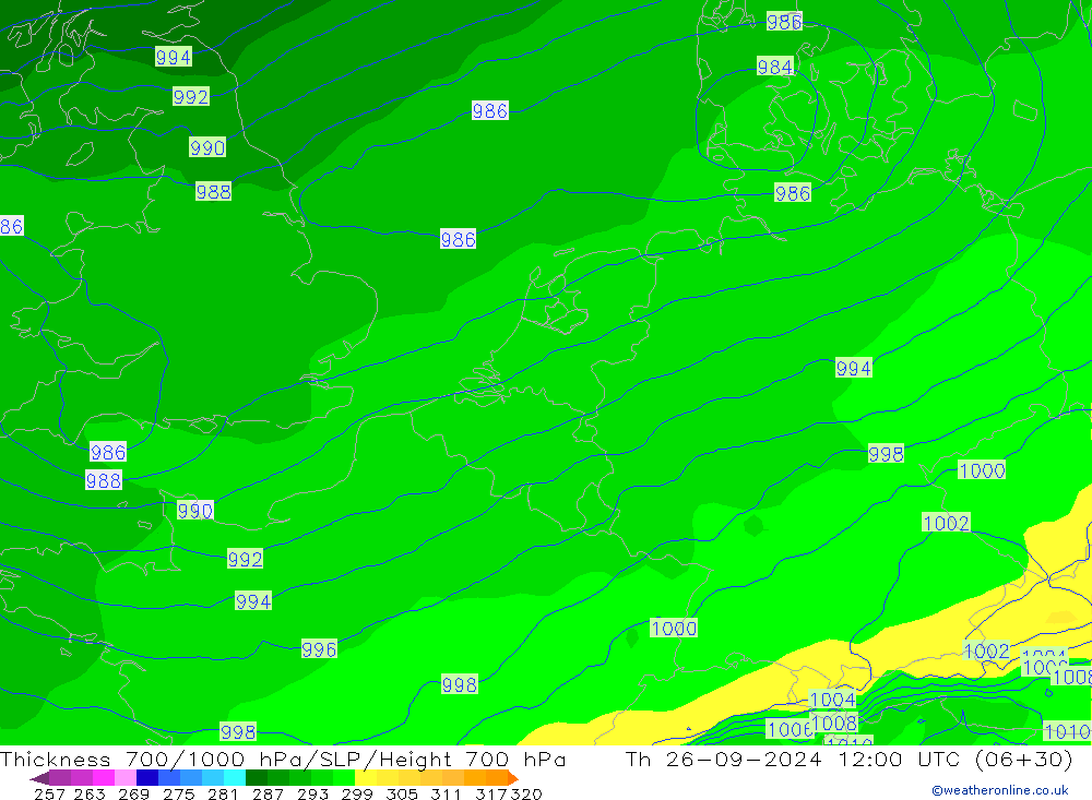 Thck 700-1000 hPa ECMWF Čt 26.09.2024 12 UTC