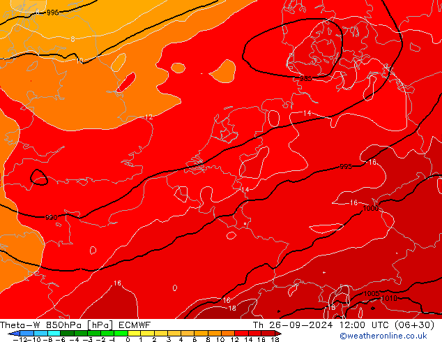 Theta-W 850hPa ECMWF Čt 26.09.2024 12 UTC