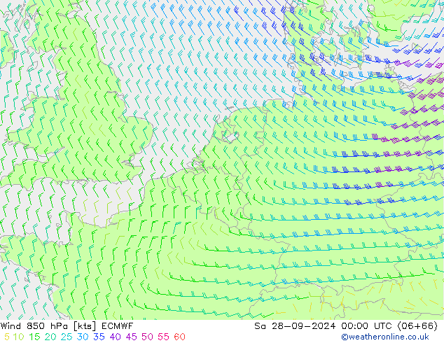 Wind 850 hPa ECMWF Sa 28.09.2024 00 UTC