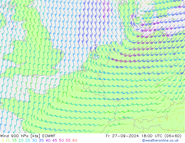 ветер 900 гПа ECMWF пт 27.09.2024 18 UTC