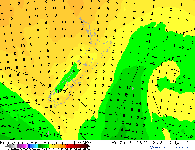 Z500/Rain (+SLP)/Z850 ECMWF We 25.09.2024 12 UTC