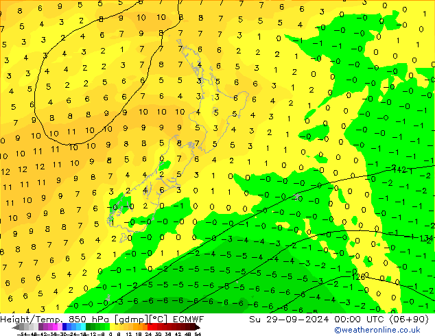 Height/Temp. 850 hPa ECMWF dom 29.09.2024 00 UTC