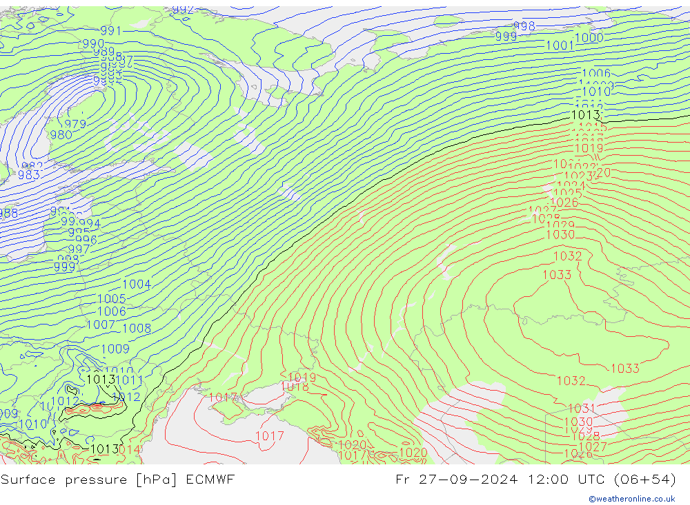 Surface pressure ECMWF Fr 27.09.2024 12 UTC