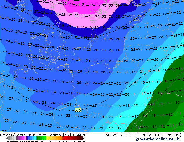 Z500/Rain (+SLP)/Z850 ECMWF Вс 29.09.2024 00 UTC