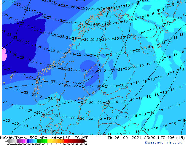 Z500/Rain (+SLP)/Z850 ECMWF gio 26.09.2024 00 UTC