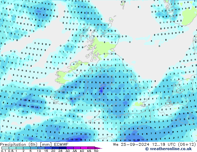 Z500/Yağmur (+YB)/Z850 ECMWF Çar 25.09.2024 18 UTC