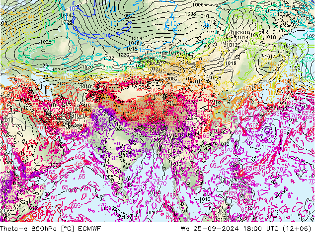 Theta-e 850hPa ECMWF We 25.09.2024 18 UTC