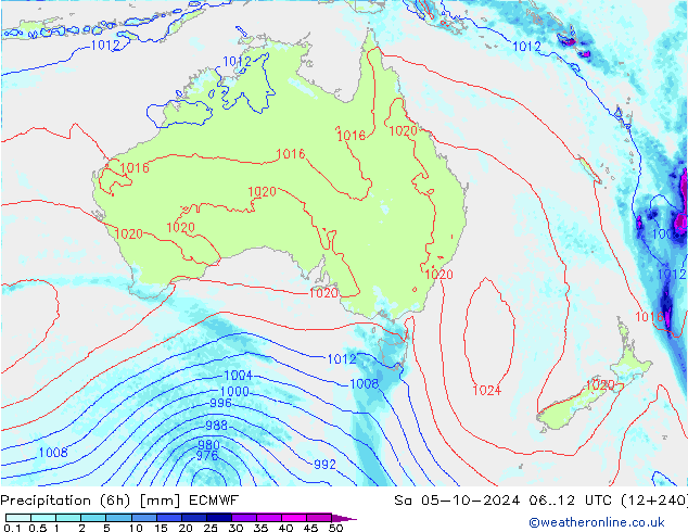 Precipitación (6h) ECMWF sáb 05.10.2024 12 UTC