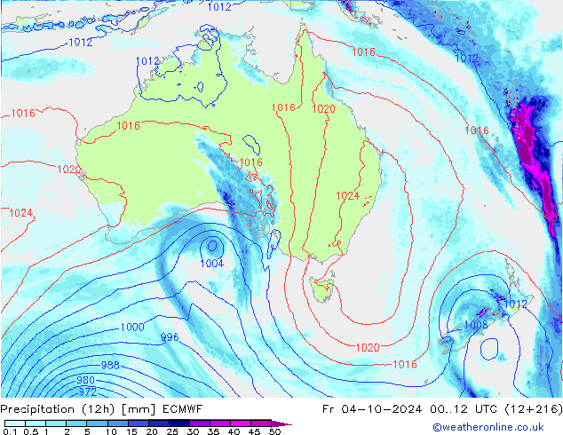 Totale neerslag (12h) ECMWF vr 04.10.2024 12 UTC