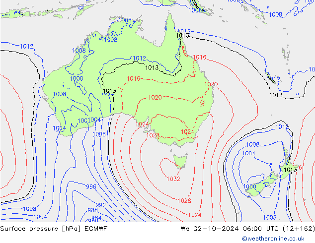 Surface pressure ECMWF We 02.10.2024 06 UTC