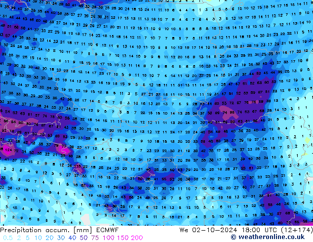 Precipitation accum. ECMWF  02.10.2024 18 UTC